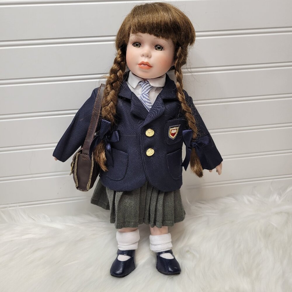 Alberon Doll Private School Uniform & Bag School Girl Doll Brown Hair Green Eyes